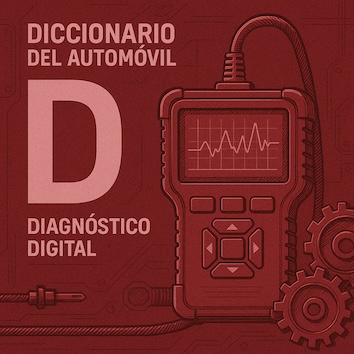 Dispositivo de diagnóstico digital automotriz con cable y engranajes, letra D del diccionario del automóvil