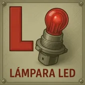 Letra L junto a una lámpara LED roja, usada en iluminación automotriz eficiente.