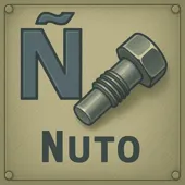 Ñ diccionario del automovil Letra Ñ junto a un tornillo hexagonal, pieza mecánica común en ensamblajes automotrices. Denominada en algunos talleres Ñuto
