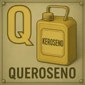 Letra Q junto a un bidón de queroseno, combustible usado en limpieza y motores especiales.