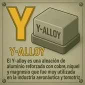 Letra Y con bloque de Y-Alloy, aleación usada en la industria automotriz y aeronáutica.