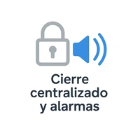Icono de cierre centralizado y alarmas con un candado y un altavoz azul con ondas.