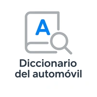 Icono del Diccionario del automóvil con un libro y una lupa sobre la letra A.