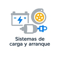 Icono de sistemas de carga y arranque con batería, alternador y motor de arranque.