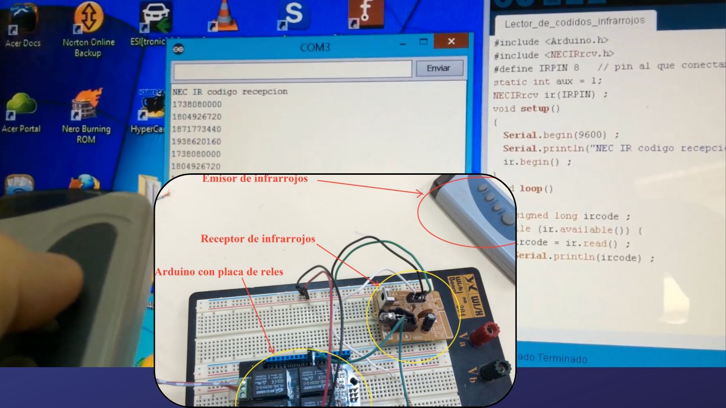 Montaje con Arduino, relés y mando infrarrojo para arrancar el automóvil automáticamente