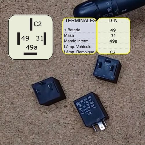 Relé de intermitencia automotriz con identificación de terminales DIN 72552