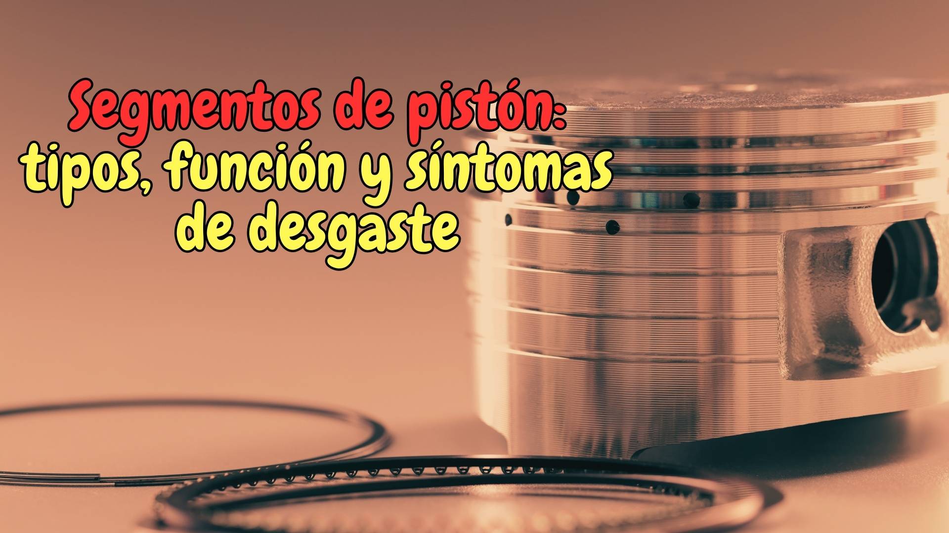 Pistón de motor con anillos de compresión y engrase visibles