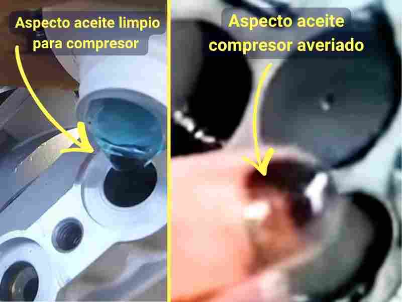 Paso 4: comparativa de aceite limpio y contaminado en el compresor del aire acondicionado del coche