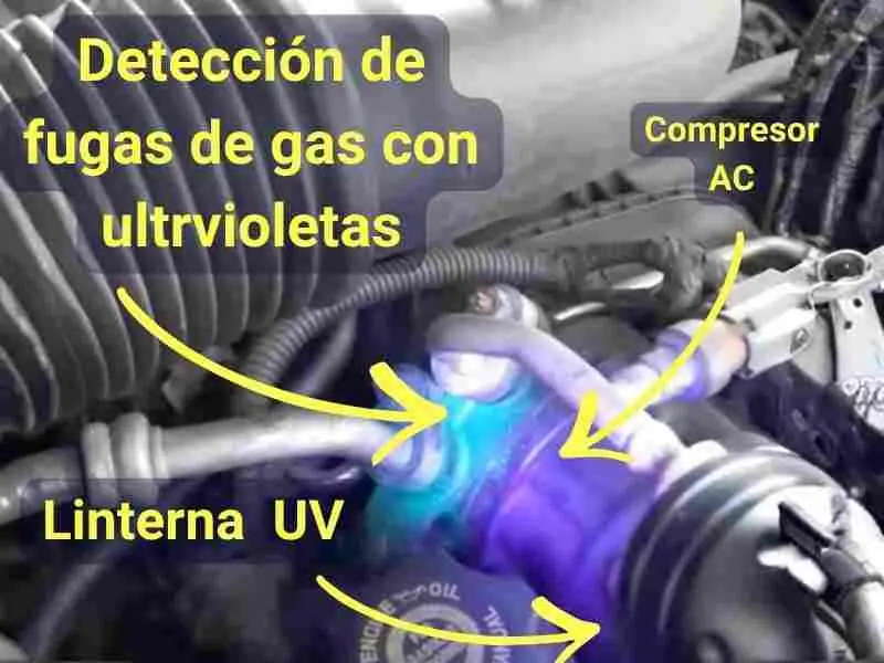 Paso 3: inspección visual de fugas en el aire acondicionado del coche con luz ultravioleta