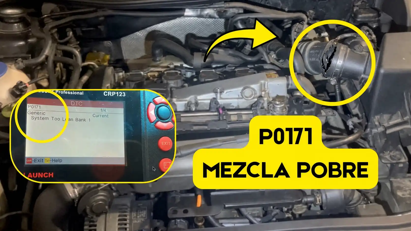 Código P0171 por mezcla pobre y fuga de aire en el manguito de admisión